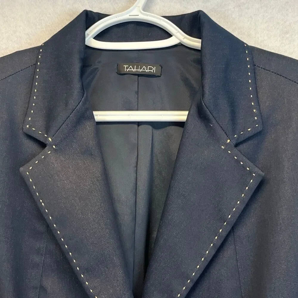 TAHARI Blazer Jacket Women's Size 14 Black Collared Three-Button Single-Breasted - Picture 3 of 13